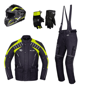 Hovedbilde FULL MC-PAKKE: Gul/fluor. Jakke, Bukse, Hansker og Hjelm